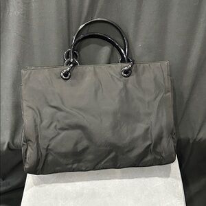 Classic Prada Black Nylon Tote Bag with Ring Handles